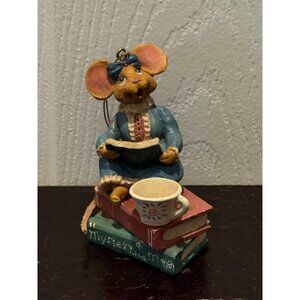 Kurt Adler Vintage Mouse Mystery Of The Month Blue Dress Ornament Librarian